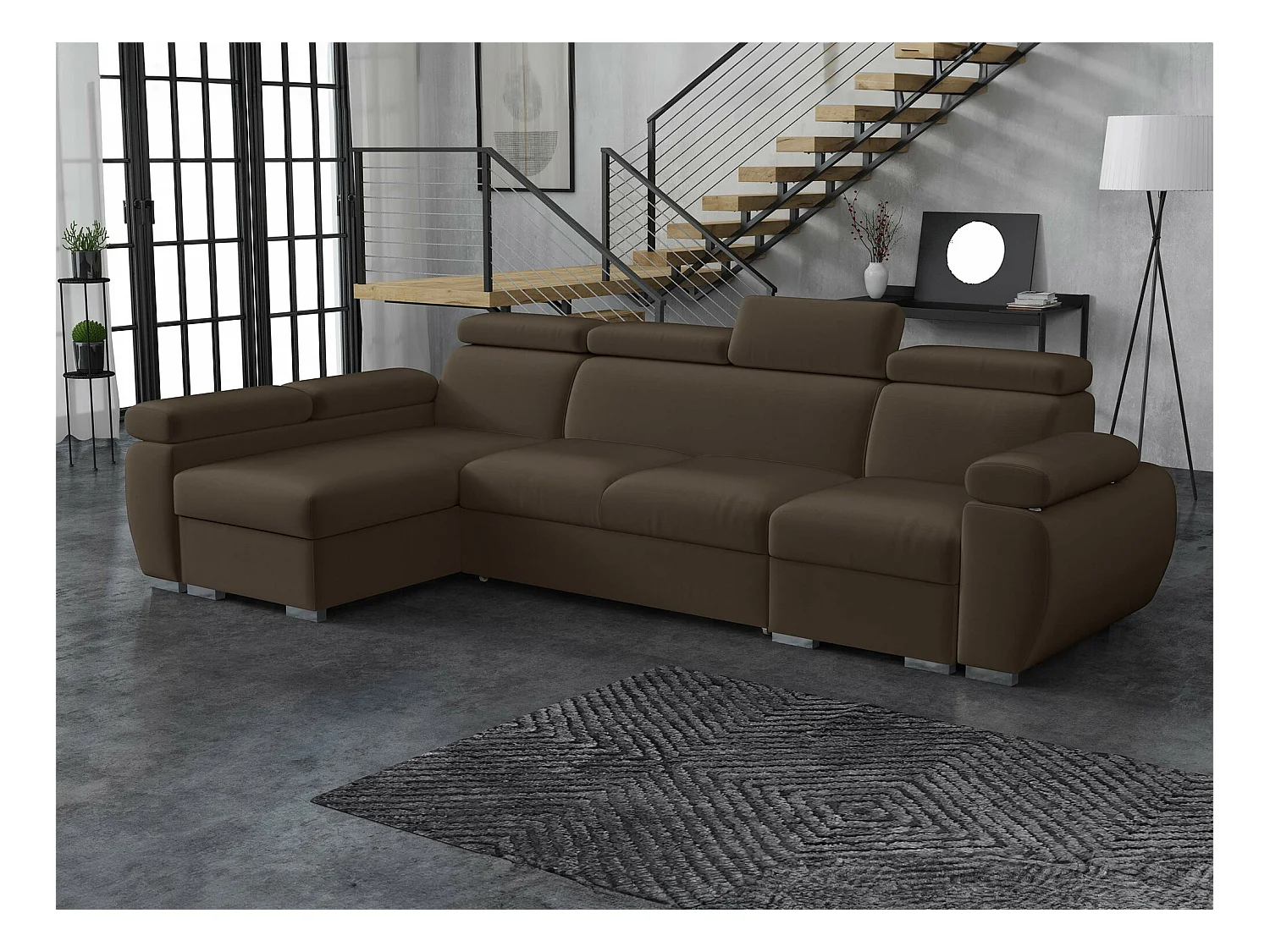 Canapé d'angle Columbus 227, Marron, Fonction de couchage, Boîte de literie, 320x170x85cm