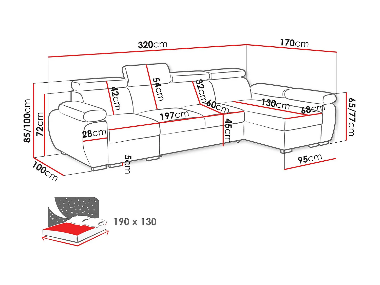 Sofá rinconero Columbus 227, Marrón, Función de descanso, Almacenaje, 320x170x85cm