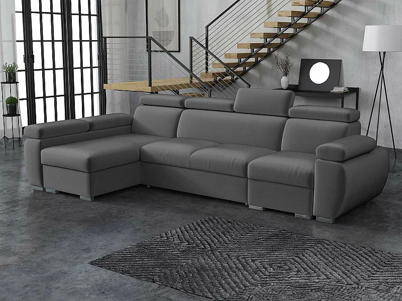 Sofá rinconero Columbus 227, Gris, Función de descanso, Almacenaje, 320x170x85cm
