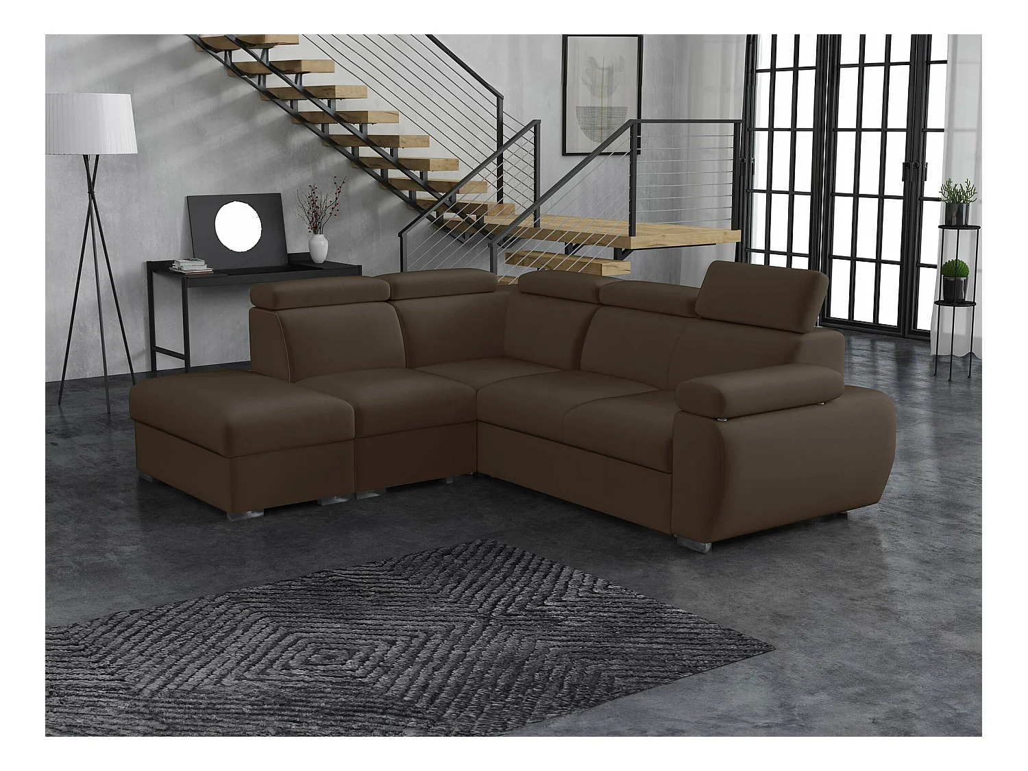 Canapé d'angle Columbus 228, Marron, Fonction de couchage, Boîte de literie, 260x230x85cm