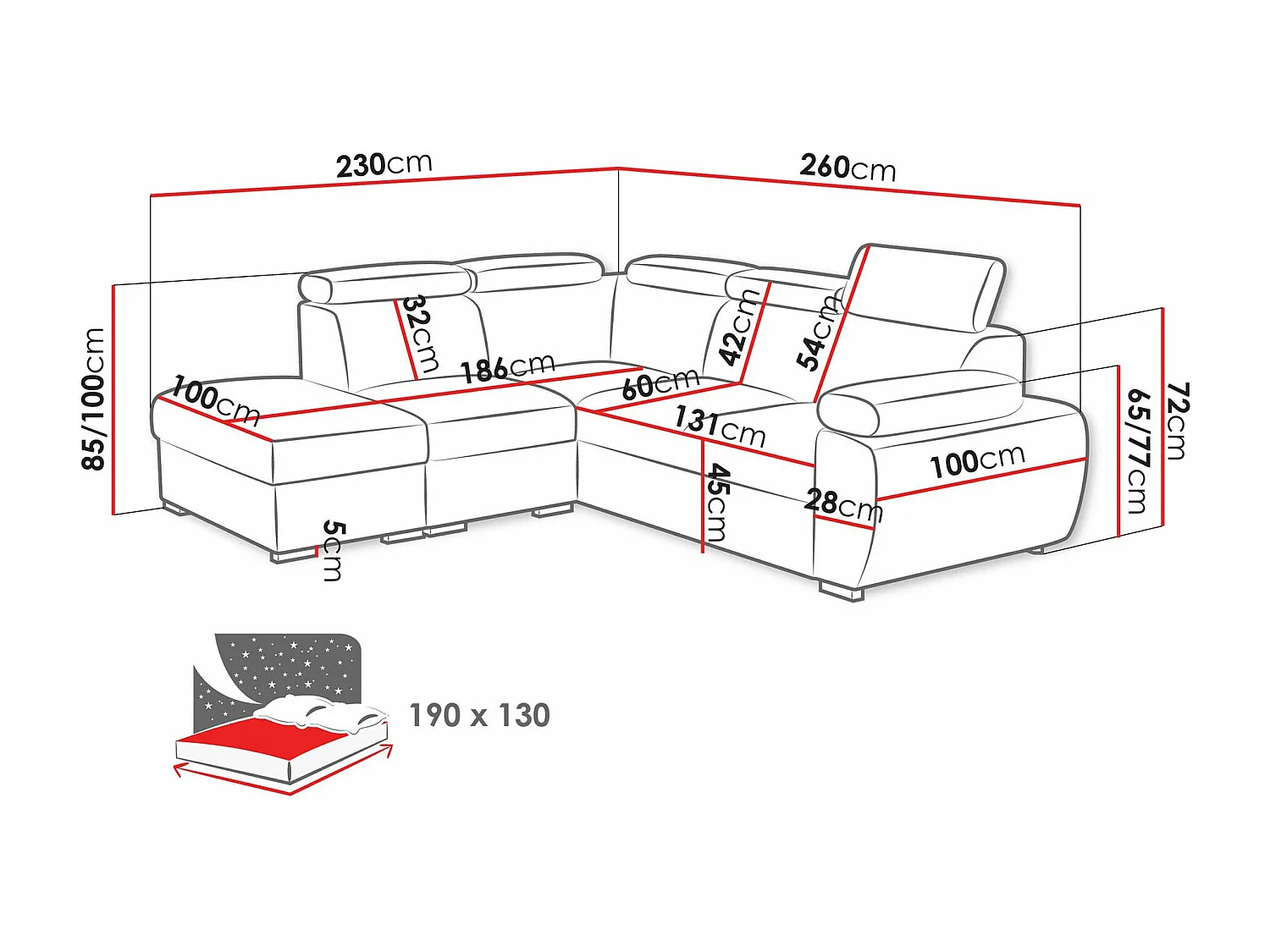 Canapé d'angle Columbus 228, Marron, Disponible, 260x230x85cm