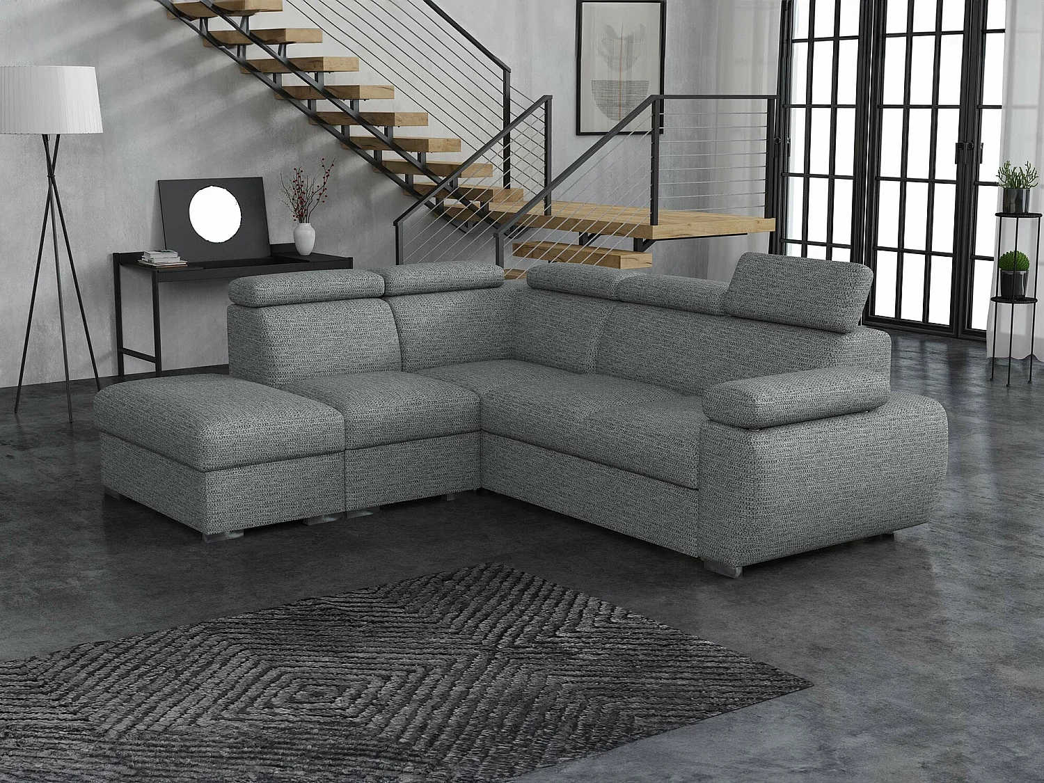 Canapé d'angle Columbus 228, Gris, Fonction de couchage, Boîte de literie, 260x230x85cm