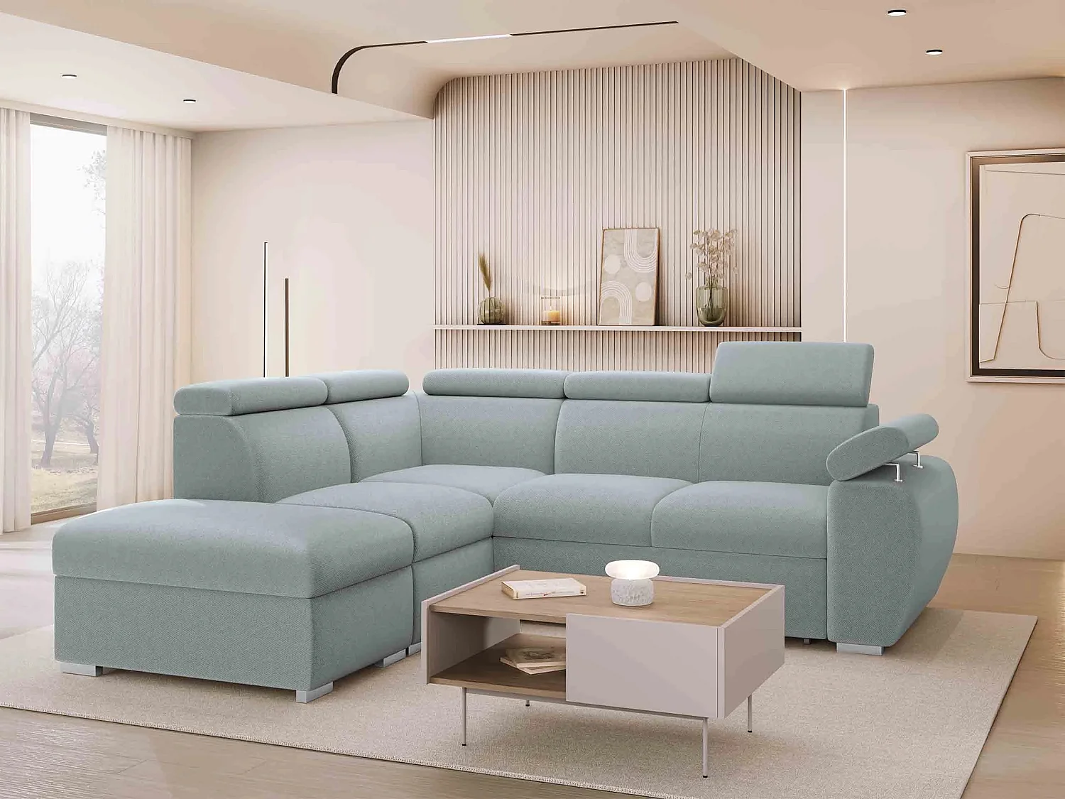Canapé d'angle Columbus 228, Gris clair, Disponible, 260x230x85cm
