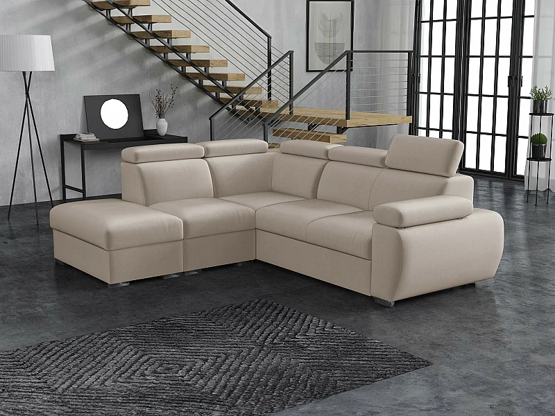 Sofá rinconero Columbus 228, De color marrón claro, Función de descanso, Almacenaje, 85cm