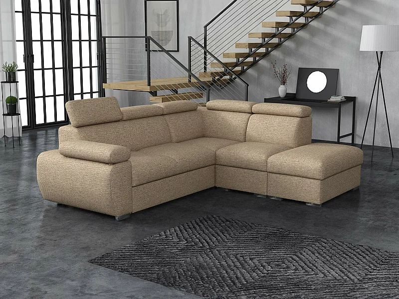 Sofá de canto Columbus 228, Castanho claro, Funcionalidade de dormir