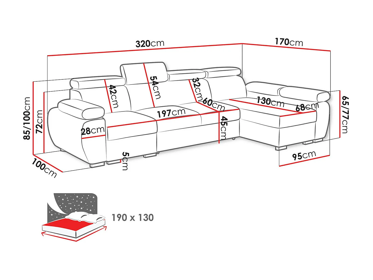 Sofá rinconero Columbus 227, Marrón, Función de descanso, Almacenaje, 320x170x85cm