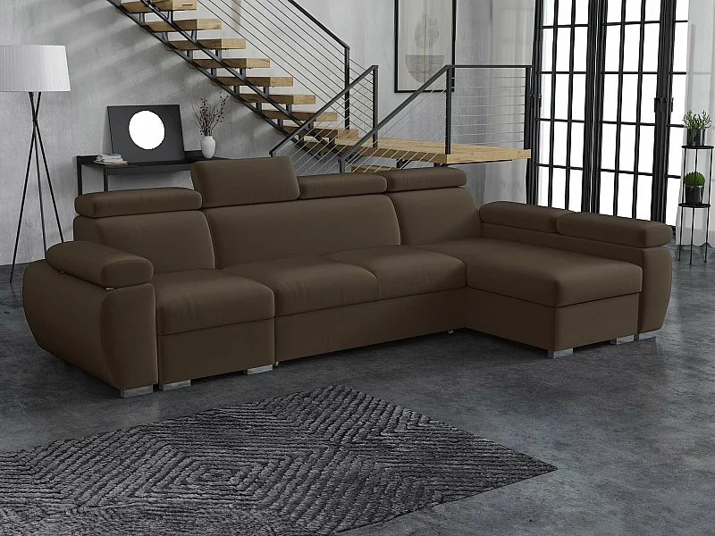 Sofá rinconero Columbus 227, Marrón, Función de descanso, Almacenaje, 320x170x85cm