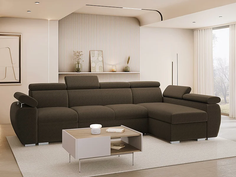 Canapé d'angle Columbus 227, Marron, Disponible, 320x170x85cm