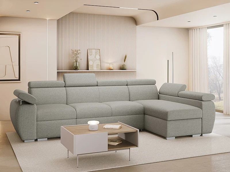 Canapé d'angle Columbus 227, Brun clair, Disponible, 320x170x85cm