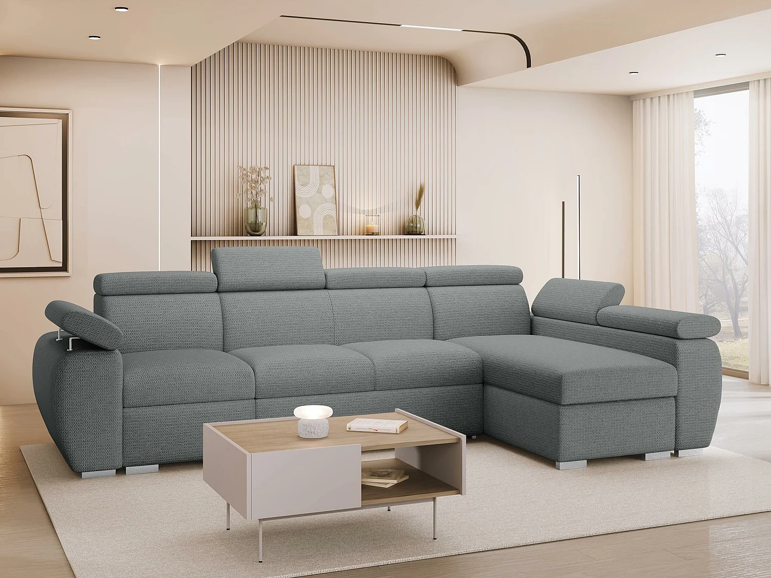 Canapé d'angle Columbus 227, Gris foncé, Disponible, 320x170x85cm