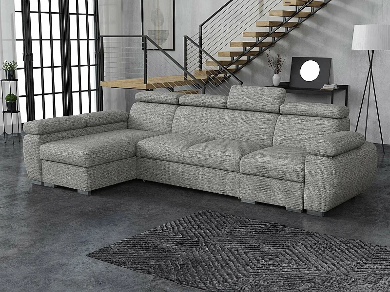 Sofá rinconero Columbus 227, Gris, Función de descanso, Almacenaje, 320x170x85cm