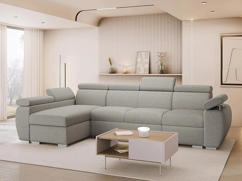 Canapé d'angle Columbus 227, Brun clair, Disponible, 320x170x85cm