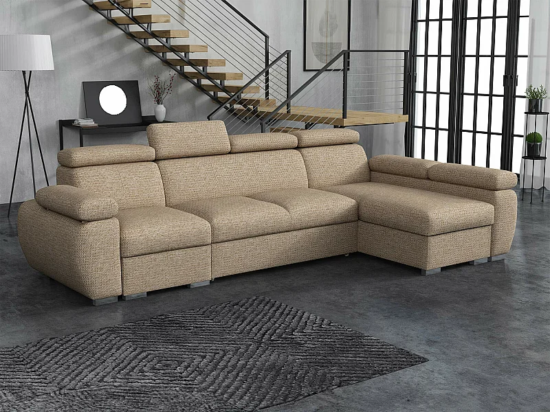 Sofá rinconero Columbus 227, De color marrón claro, Función de descanso, Almacenaje, 85cm