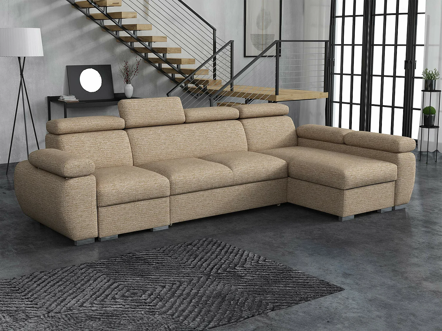 Sofá de canto Columbus 227, Castanho claro, Funcionalidade de dormir