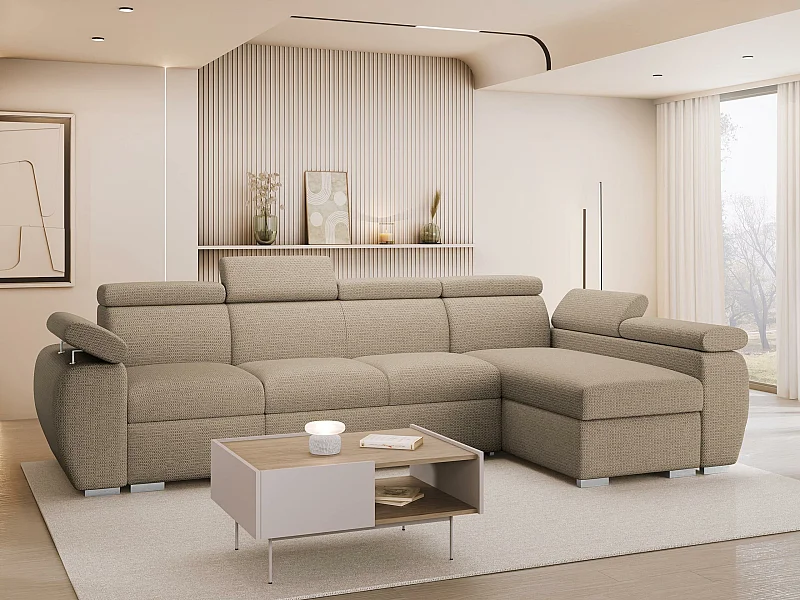 Canapé d'angle Columbus 227, Brun clair, Disponible, 320x170x85cm