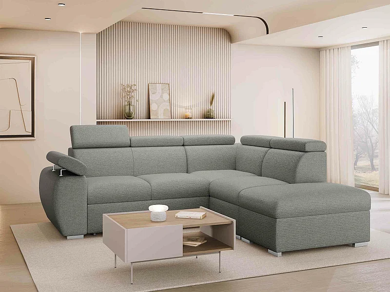 Canapé d'angle Columbus 228, Gris, Disponible, 260x230x85cm