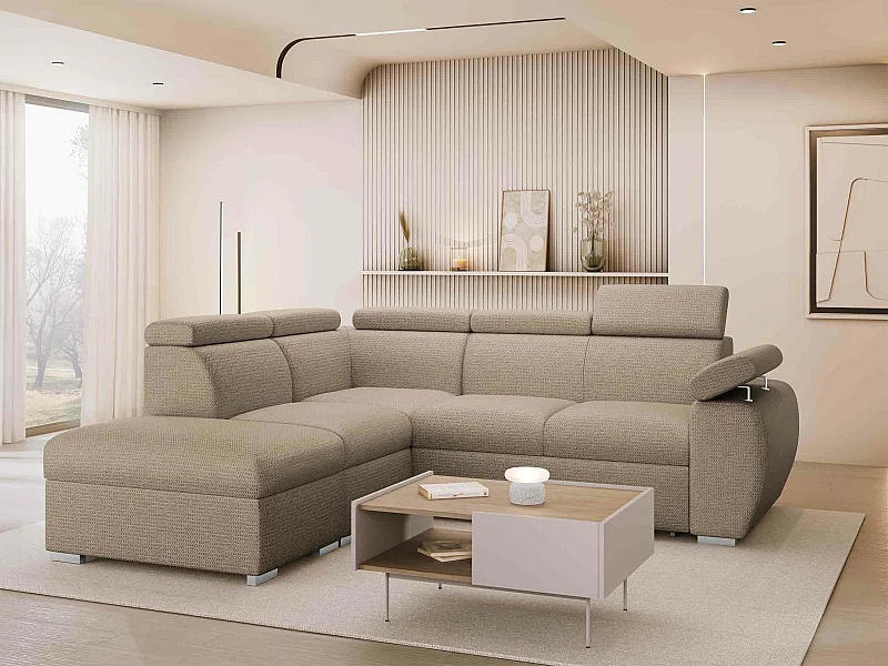 Canapé d'angle Columbus 228, Brun clair, Disponible, 260x230x85cm