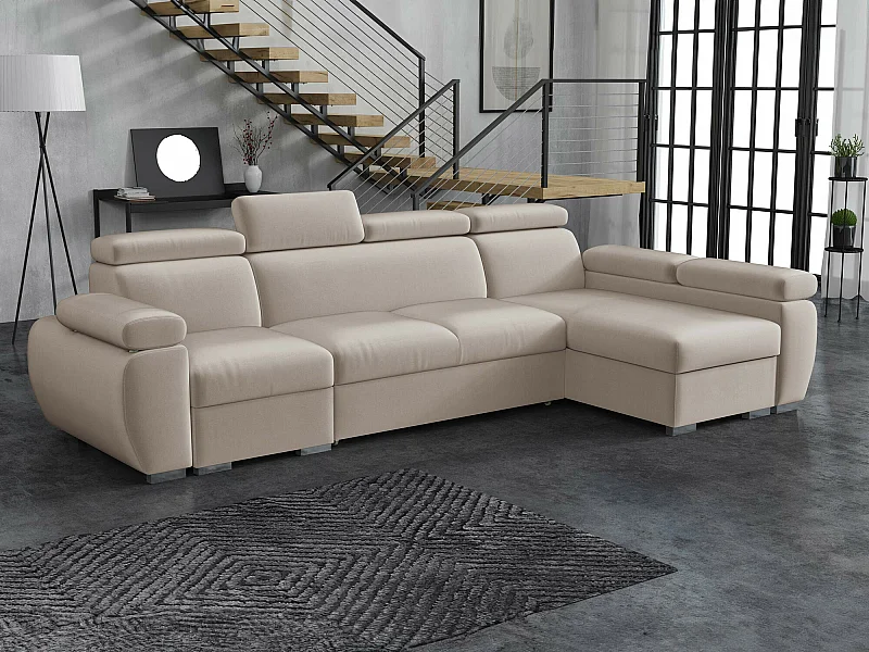 Sofá rinconero Columbus 227, De color marrón claro, Función de descanso, Almacenaje, 85cm