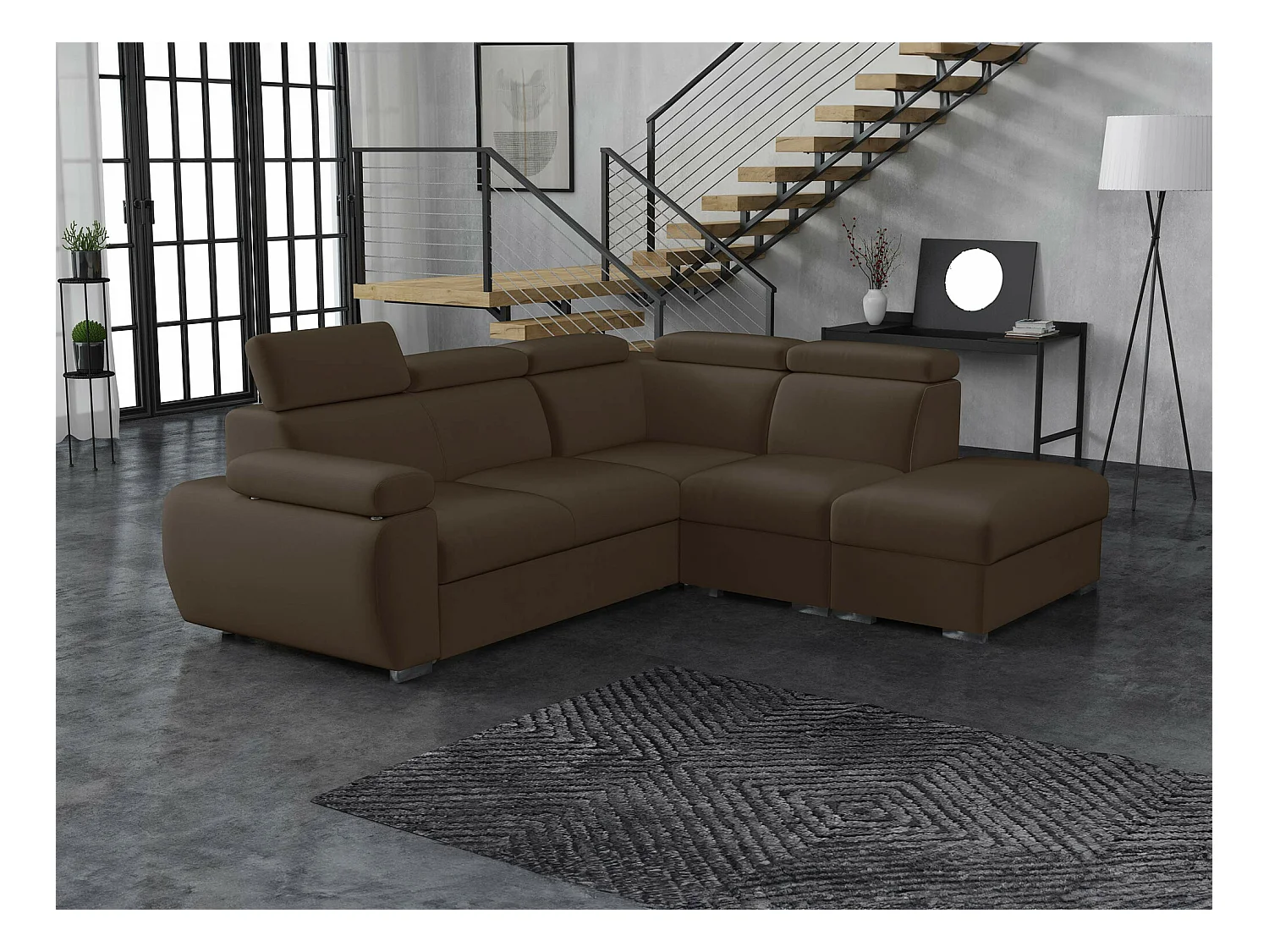 Canapé d'angle Columbus 228, Marron, Fonction de couchage, Boîte de literie, 260x230x85cm