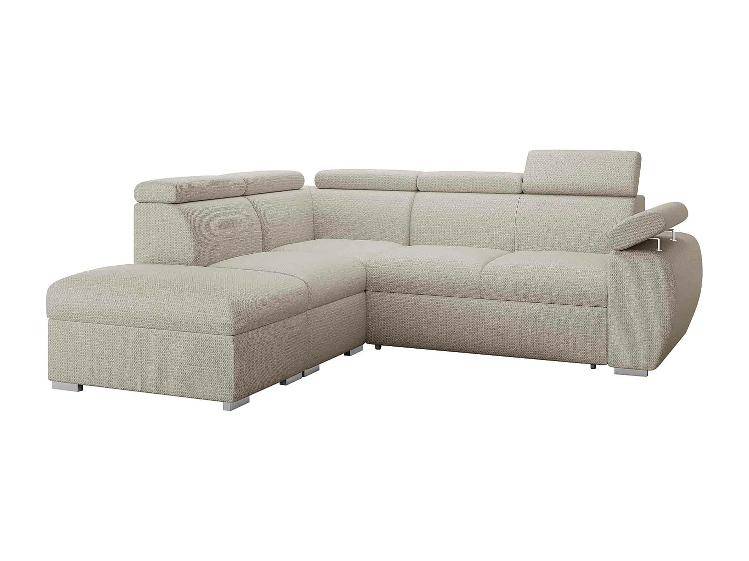 Sofá rinconero Columbus 228, Crema, Función de descanso, Almacenaje, 260x230x85cm