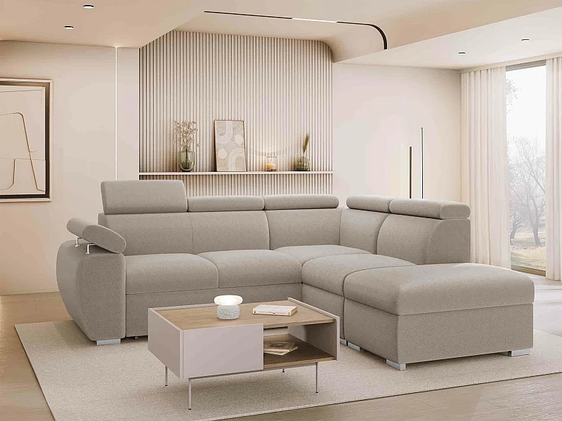 Sofá rinconero Columbus 228, De color marrón claro, Función de descanso, Almacenaje, 85cm