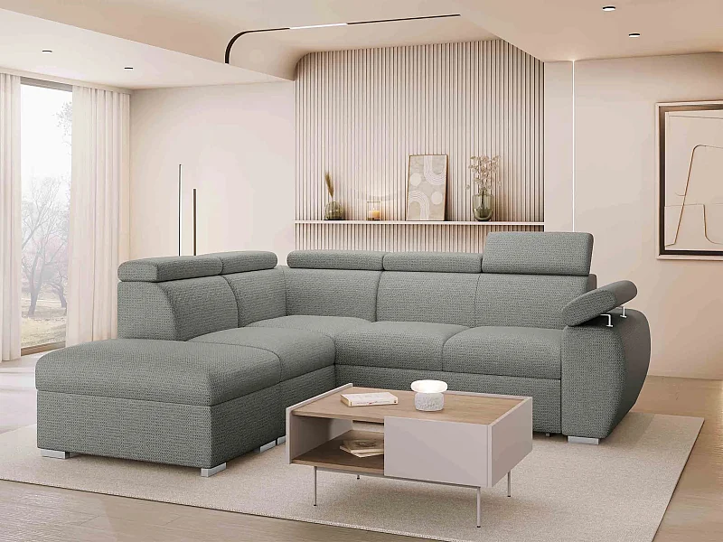 Canapé d'angle Columbus 228, Gris, Disponible, 260x230x85cm