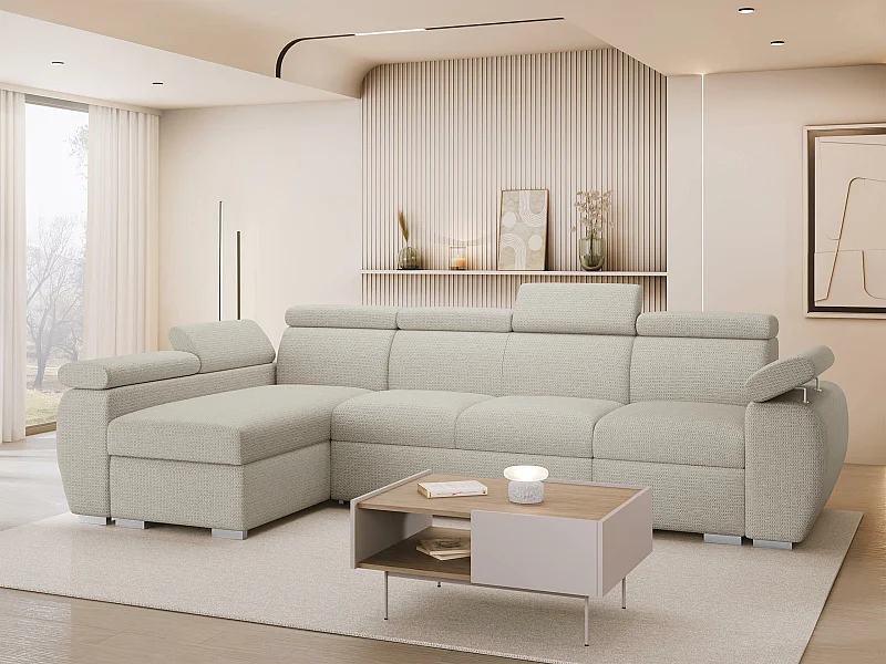 Canapé d'angle Columbus 227, Brun clair, Disponible, 320x170x85cm