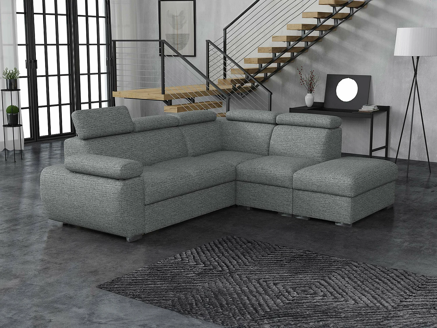 Canapé d'angle Columbus 228, Gris, Fonction de couchage, Boîte de literie, 260x230x85cm