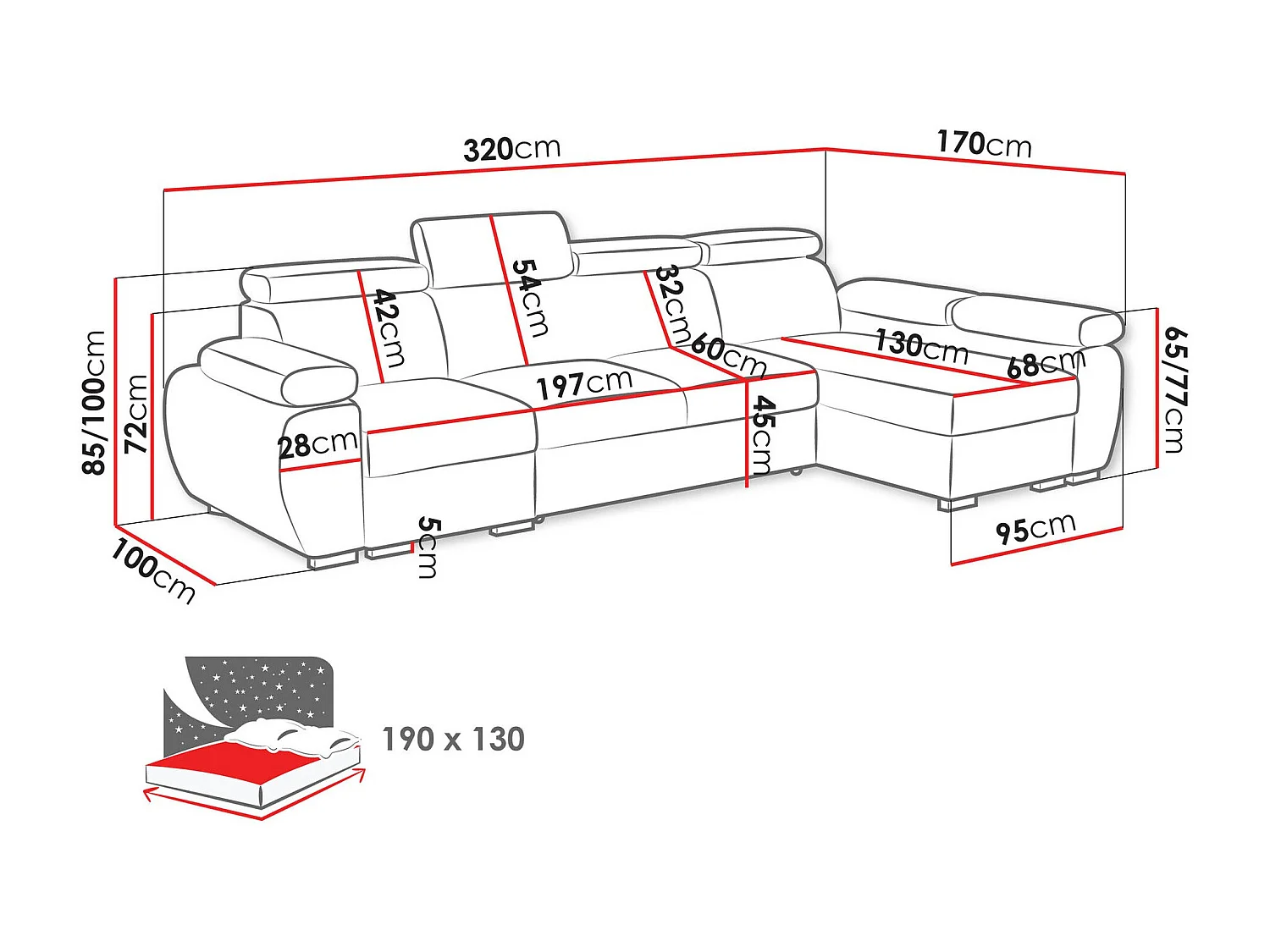 Canapé d'angle Columbus 227, Brun clair, Disponible, 320x170x85cm