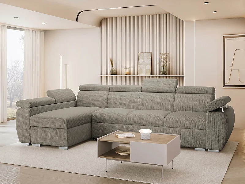 Canapé d'angle Columbus 227, Brun clair, Disponible, 320x170x85cm