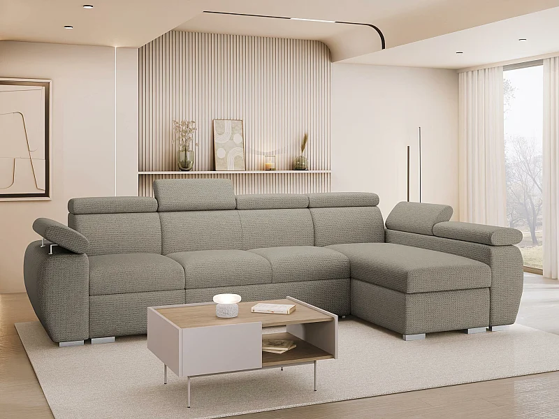 Canapé d'angle Columbus 227, Brun clair, Disponible, 320x170x85cm