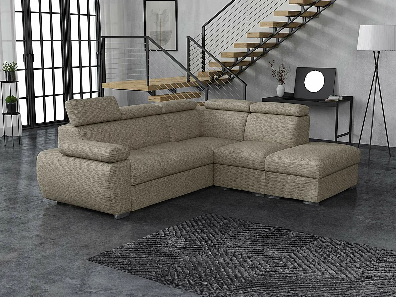 Sofá rinconero Columbus 228, De color marrón claro, Función de descanso, Almacenaje, 85cm