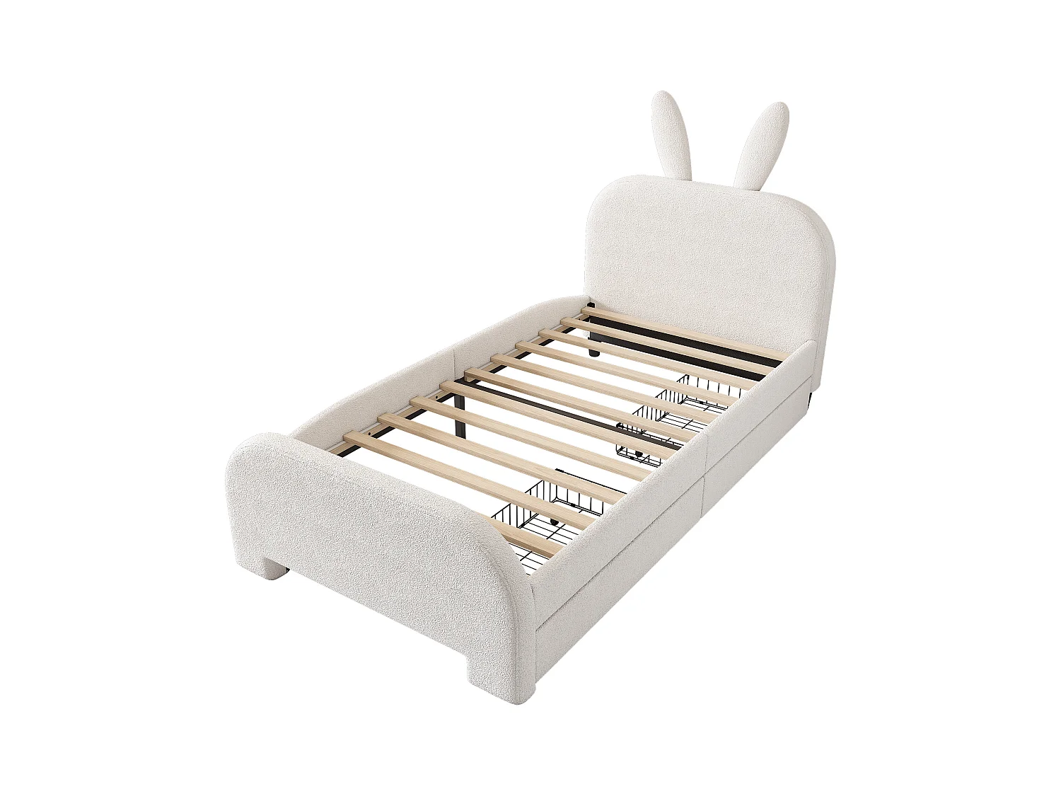 Kinderbed 90x200 cm met 2 lades - konijnvormig hoofdeinde - Wit