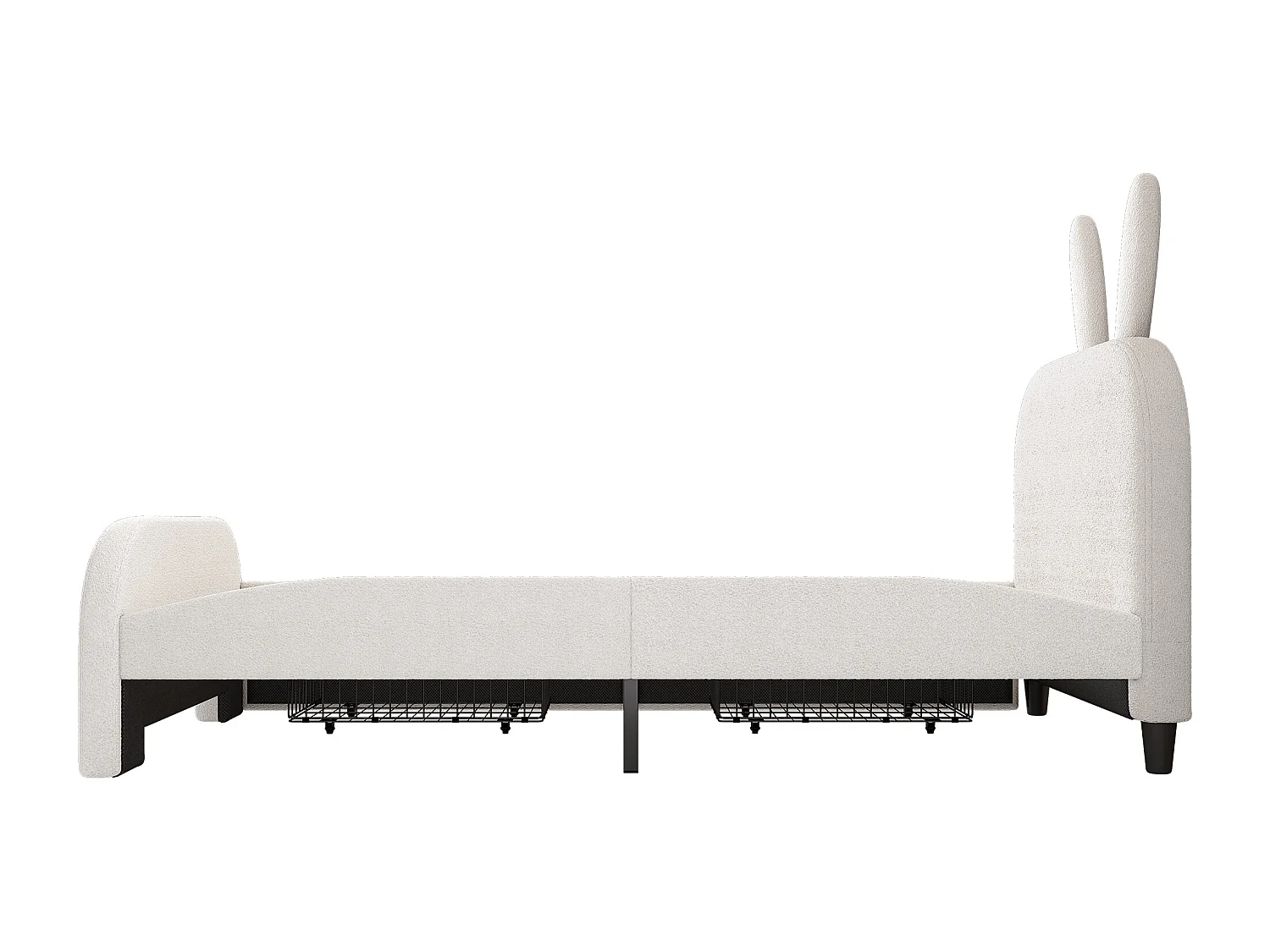 Lit enfant 90x200 cm avec 2 tiroirs - tête en forme de lapin - Blanc