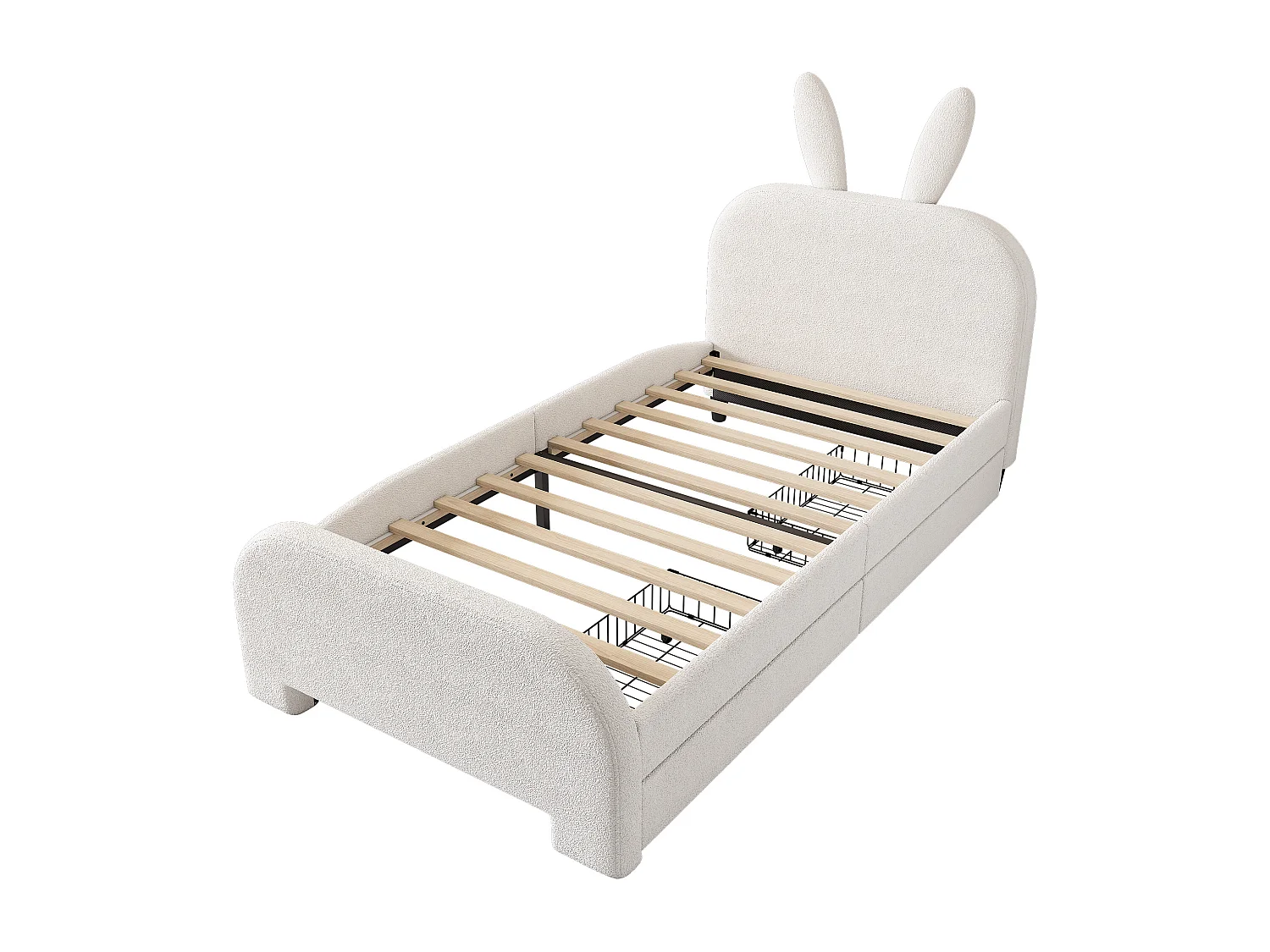 Lit enfant 90x200 cm avec 2 tiroirs - tête en forme de lapin - Blanc