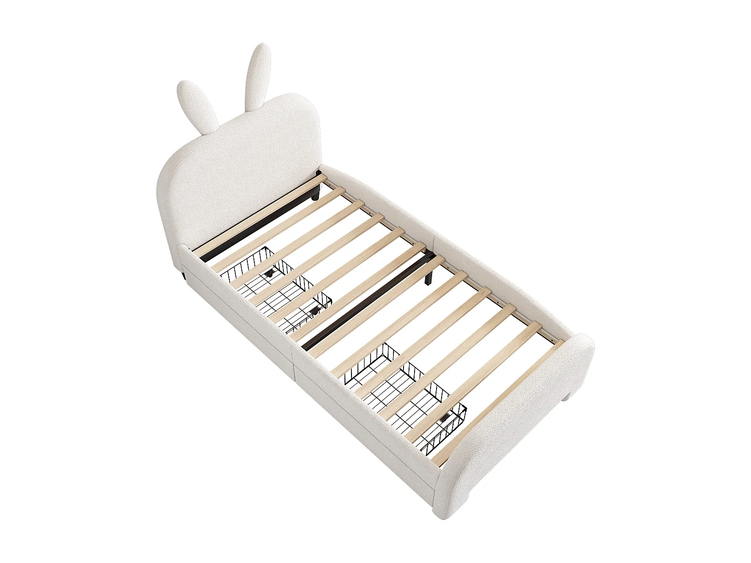 Lit enfant 90x200 cm avec 2 tiroirs - tête en forme de lapin - Blanc