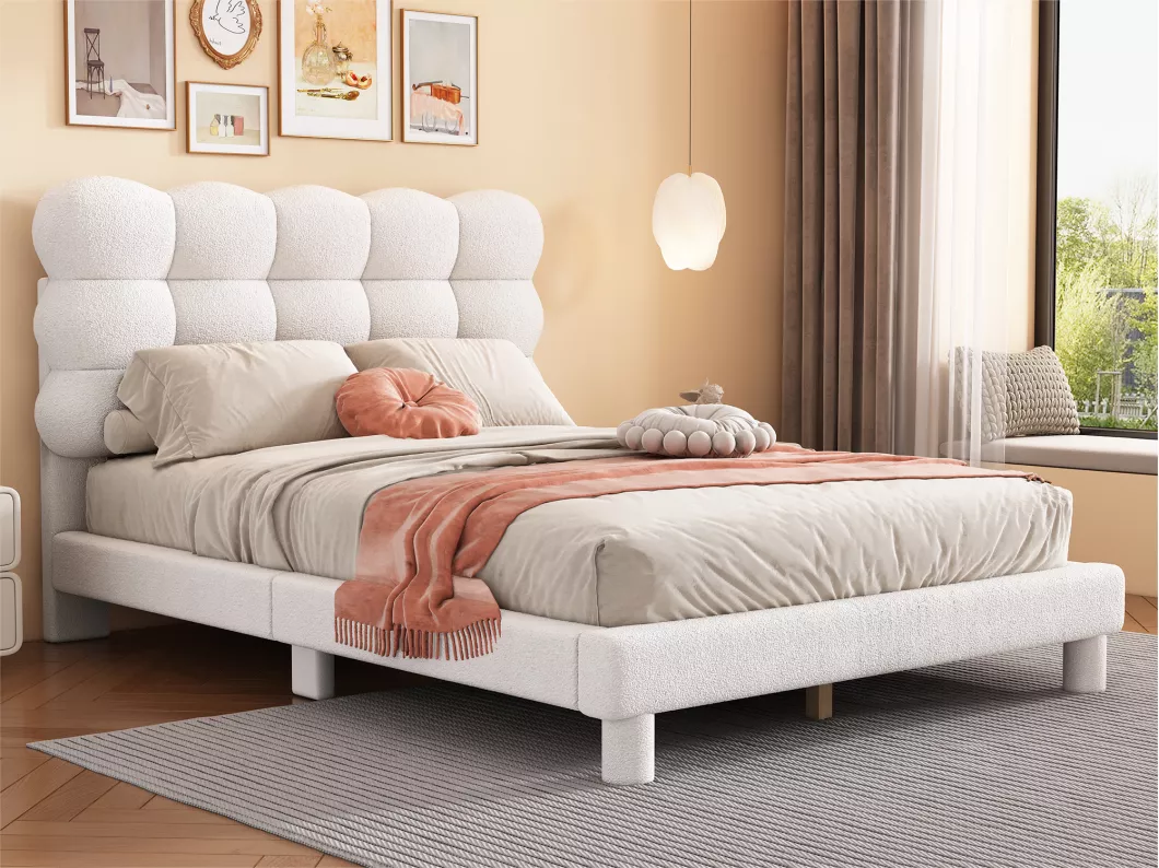 Kauf Unique Sherpa-gepolstertes Doppelbett – 140 x 200 cm – Weiß