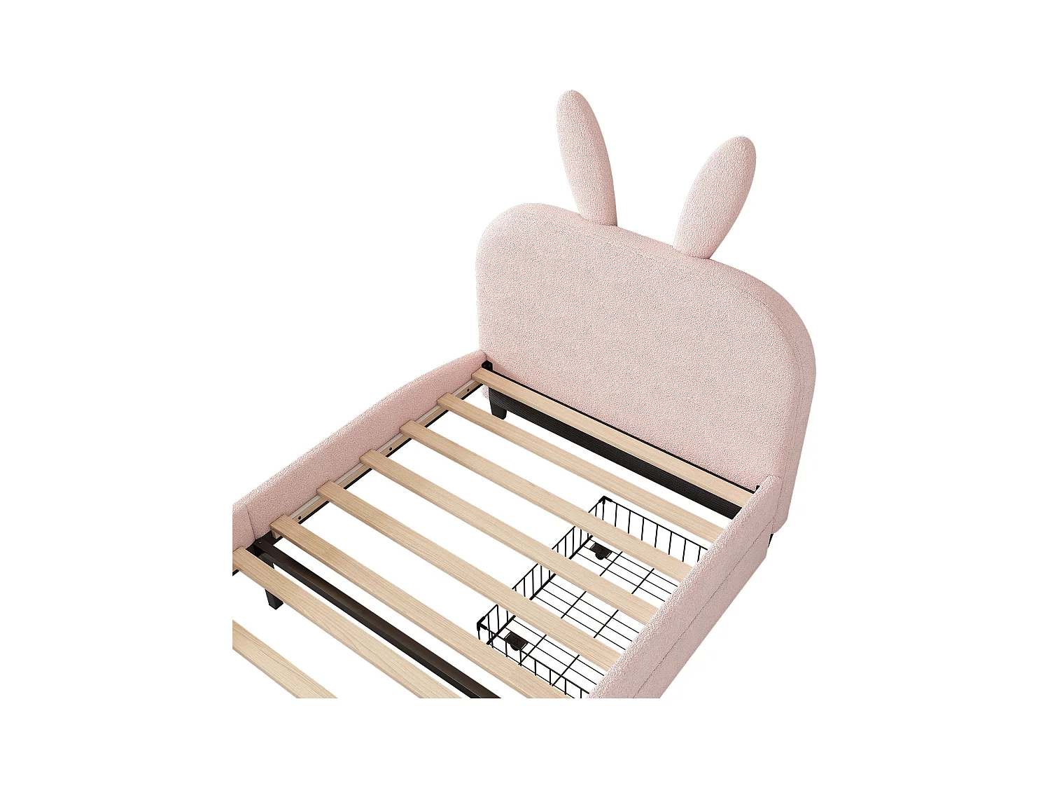 Lit enfant 90x200 cm avec 2 tiroirs - tête en forme de lapin - Rose