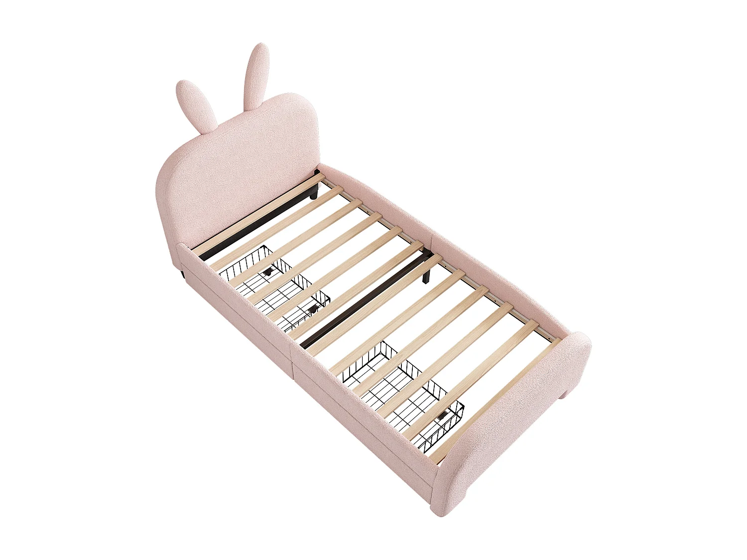 Lit enfant 90x200 cm avec 2 tiroirs - tête en forme de lapin - Rose