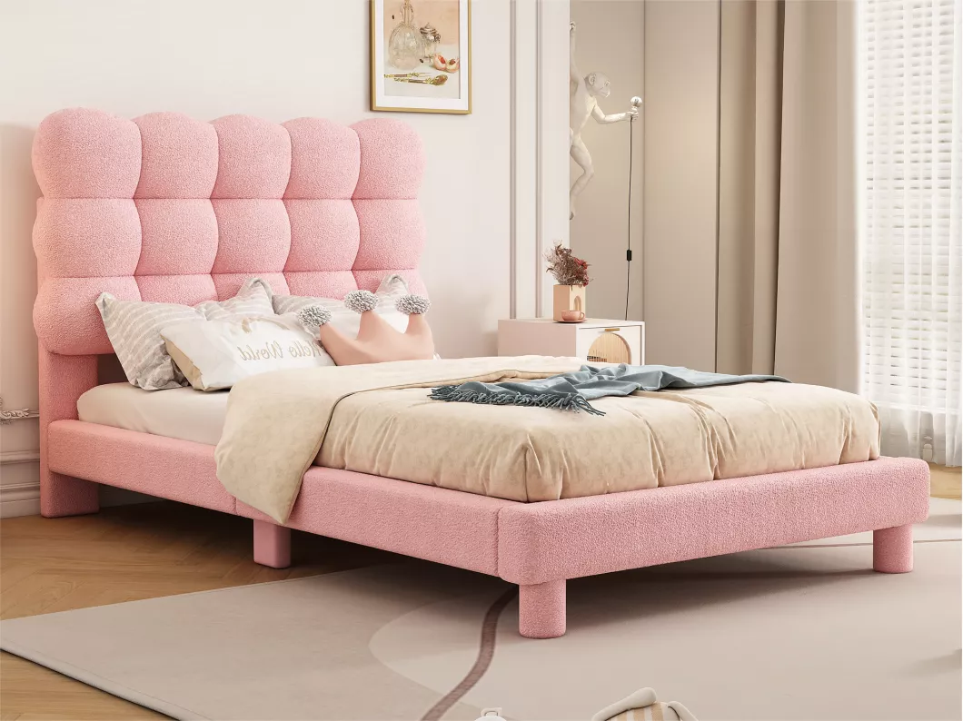 Kauf Unique Sherpa-gepolstertes Einzelbett – 90 x 200 cm – Rosa