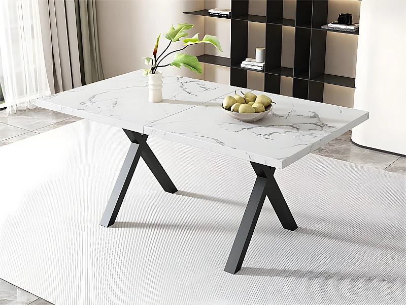 Mesa de jantar retangular - pernas em X em ferro forjado - Branco