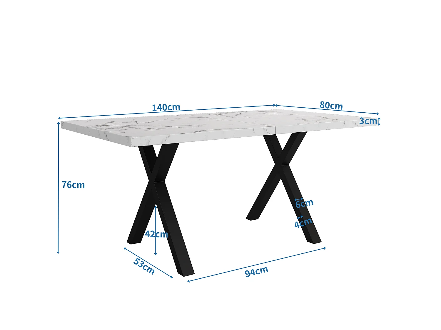 Rechteckiger Esstisch – X-förmige Beine aus Schmiedeeisen – Weiß