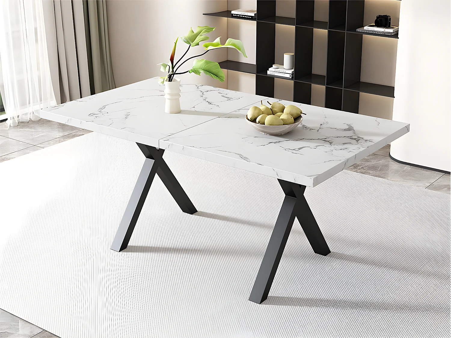 Rechthoekige eettafel - smeedijzeren X-vormige poten - Wit