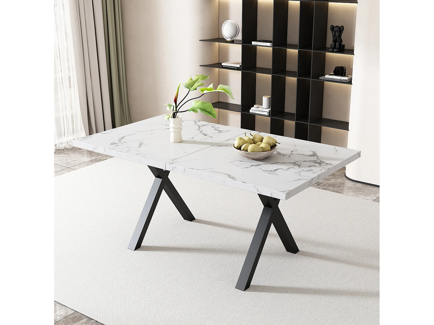 Rechthoekige eettafel - smeedijzeren X-vormige poten - Wit