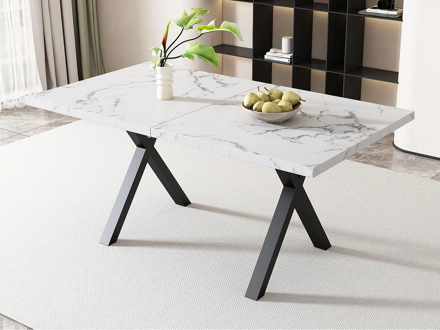 Tavolo da pranzo rettangolare - Gambe a X in ferro battuto - Bianco