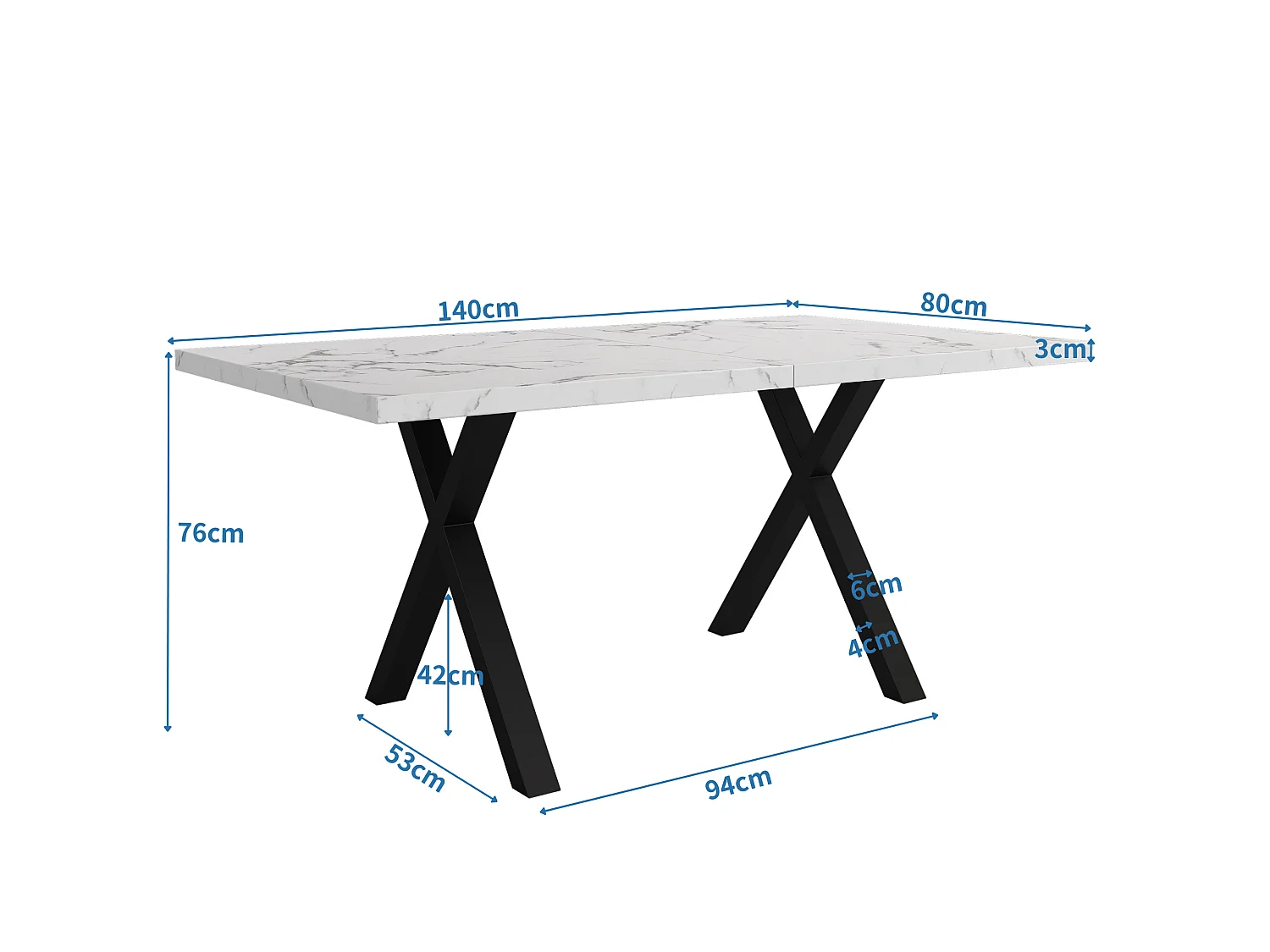 Mesa de jantar retangular - pernas em X em ferro forjado - Branco