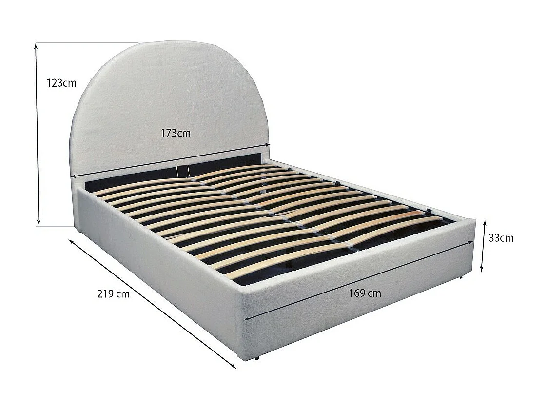 Lit coffre en tissu bouclette 160x200 avec sommier et rangement intégré - Blanc