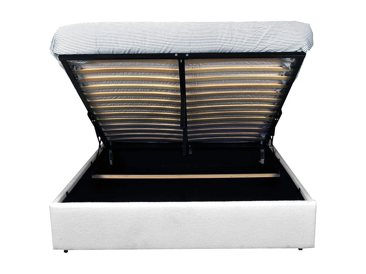 Lit coffre en tissu bouclette 160x200 avec sommier et rangement intégré - Blanc