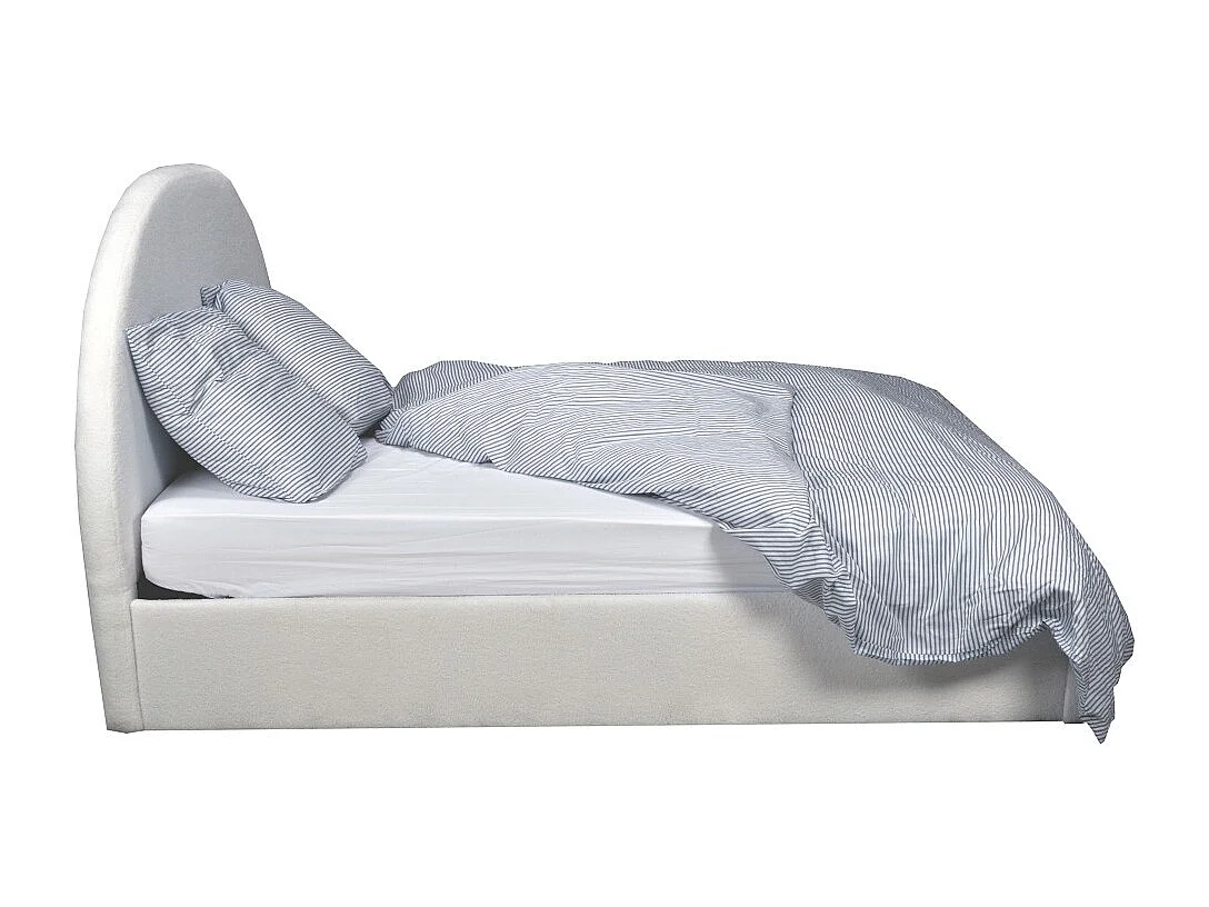 Lit coffre en tissu bouclette 160x200 avec sommier et rangement intégré - Blanc