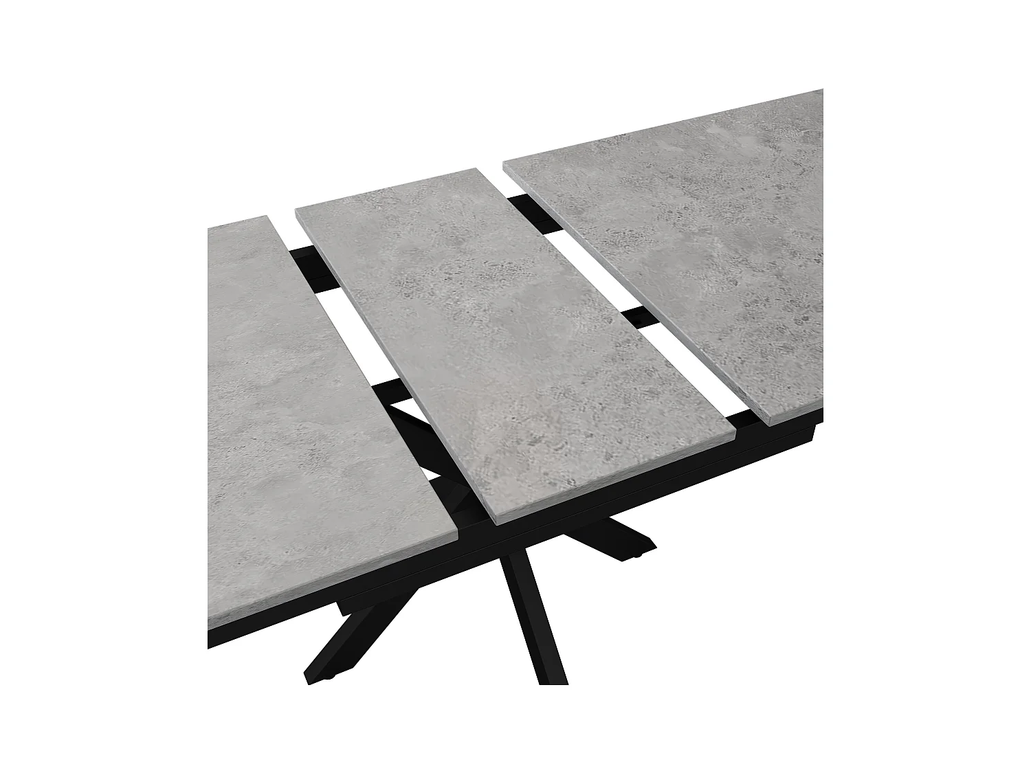 Table à manger extensible - pieds croisés en fer forgé - plateau à motif de ciment - Gris & Noir